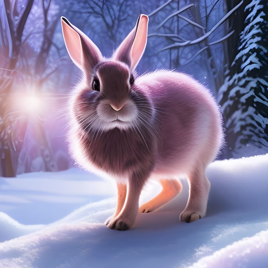 Rabbit Sipping Tea in Snowy Garden, Cel-Shaded Style