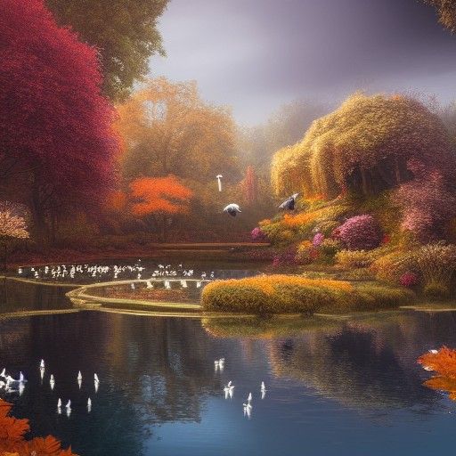 Autumnal Palace with Swans: Fantasy Concept Art