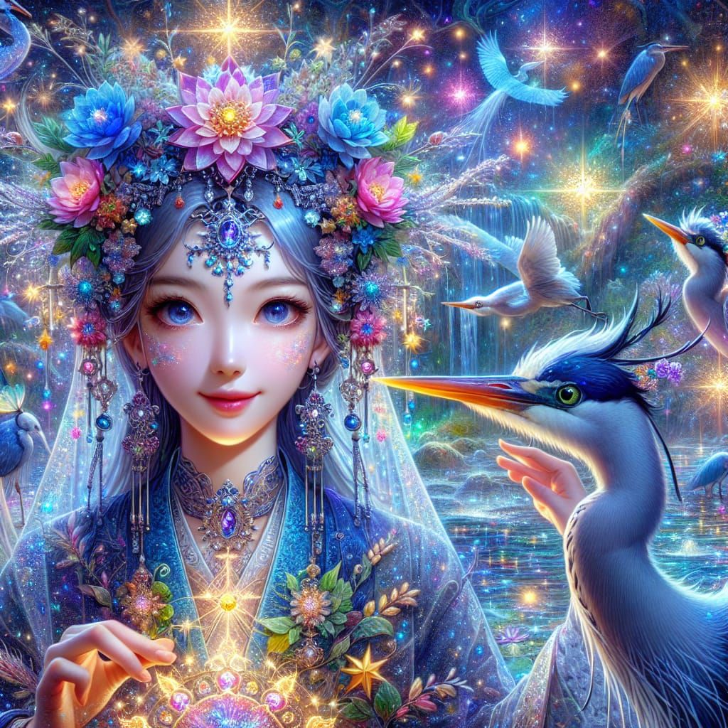 Crystalline Asian Guide in Starry Ceremony