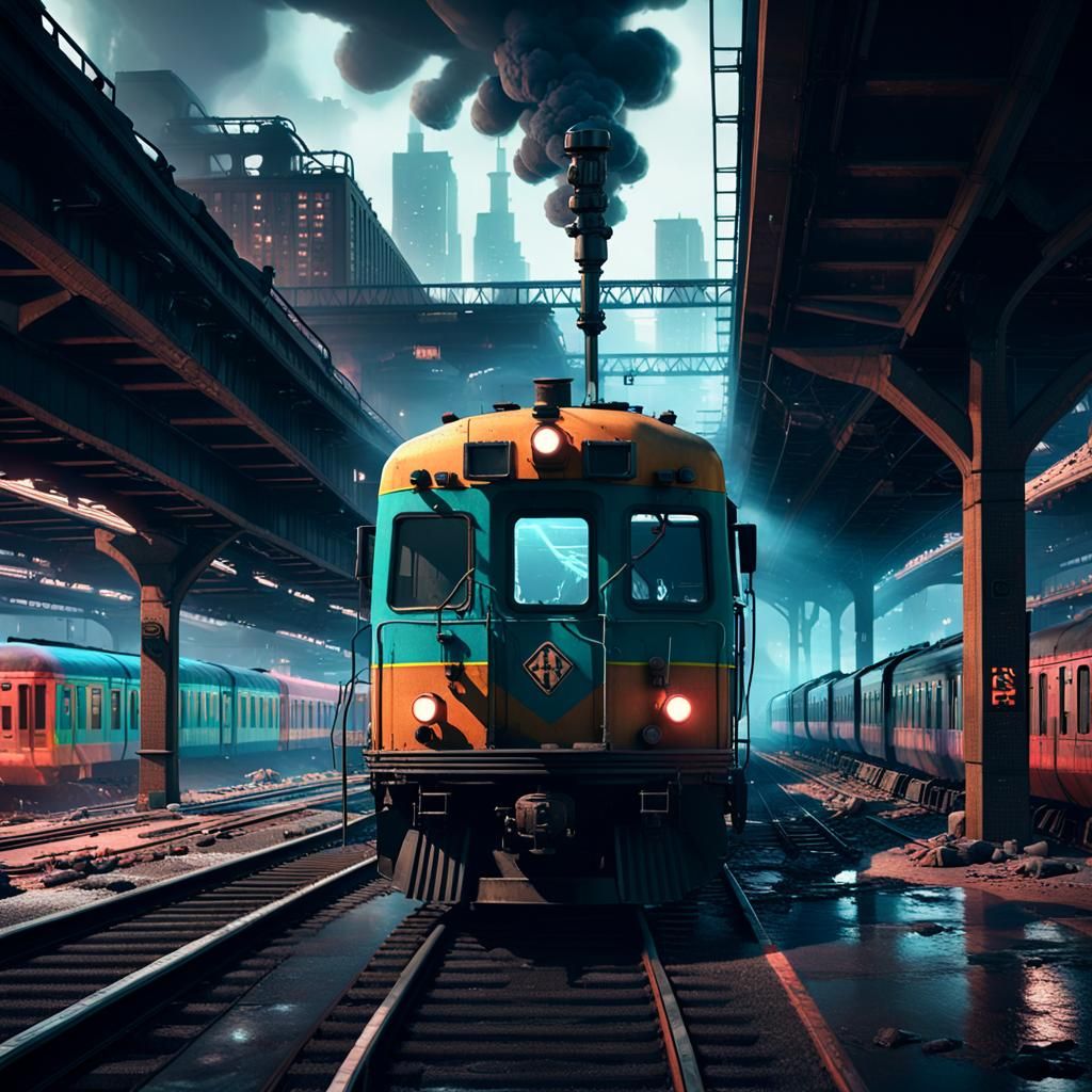 Post-Apocalyptic Smoke Train in Gotham, Digital Art