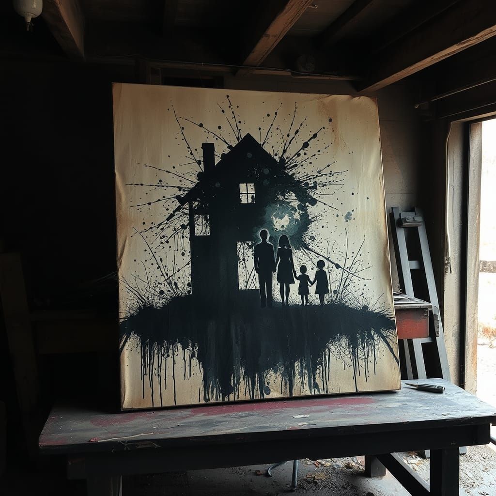 Abstract Ink Spillage: Haunting Family Portrait