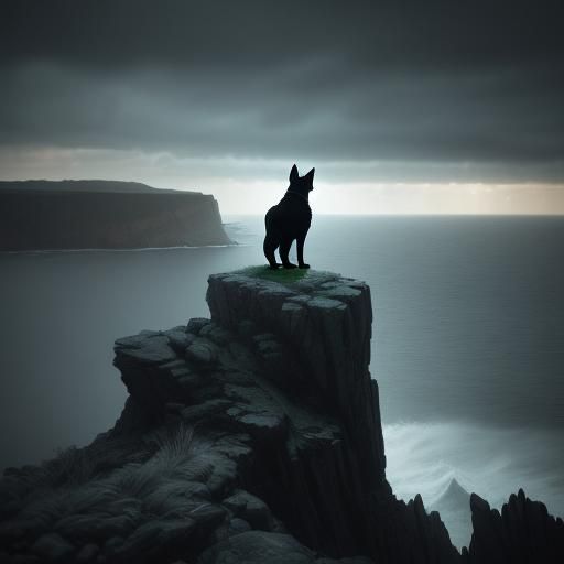 Dog Overlooking Stormy Sea in Cinematic Style