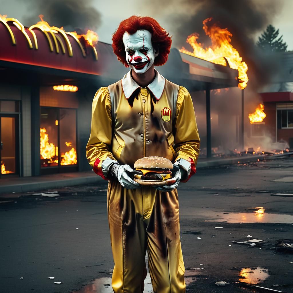 Burning McDonald's: A Cinematic Film Still