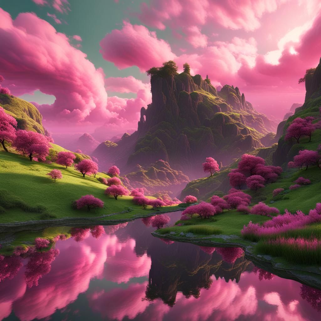 Green Glens of Antrim with Pink Clouds