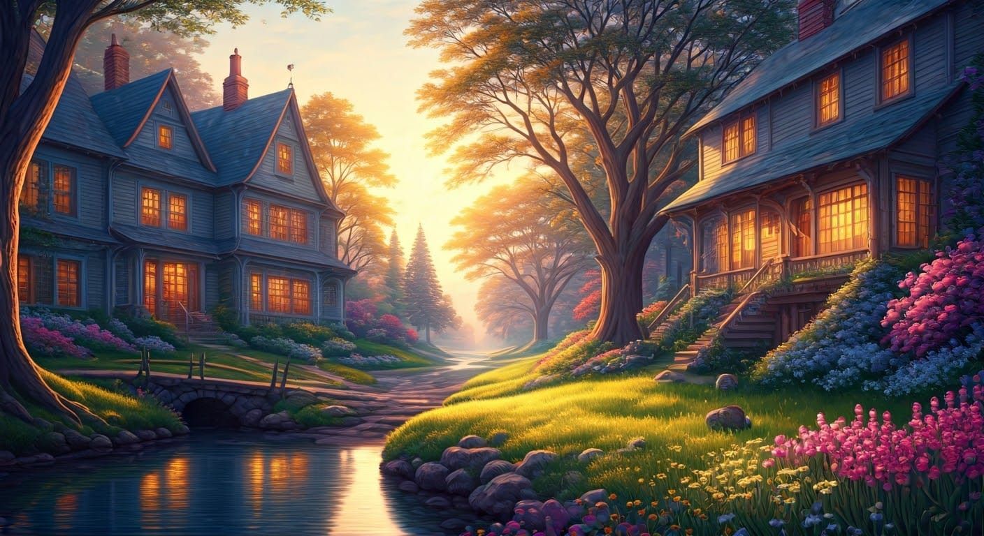 Ethereal Golden Hour Scene in Fantasy Style