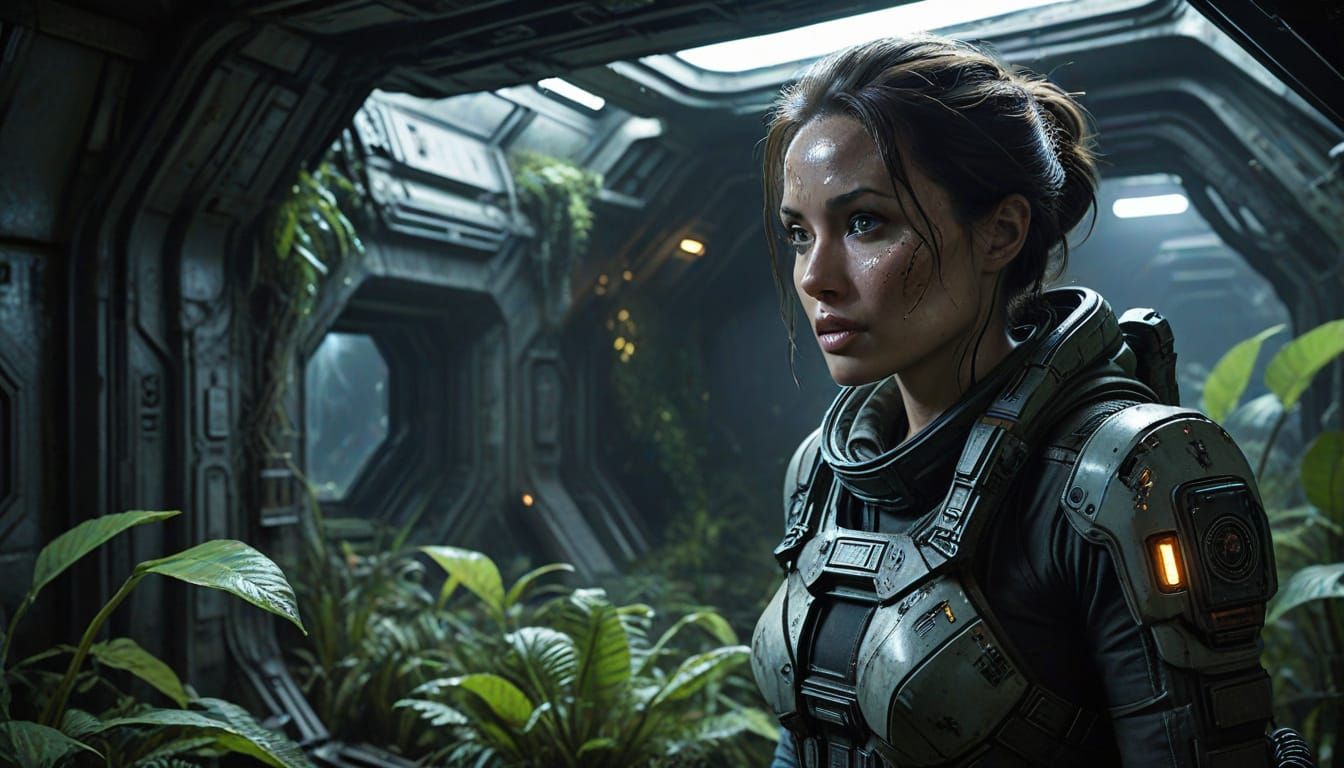 Space Explorer Discovers Alien Starship in Dramatic Lighting