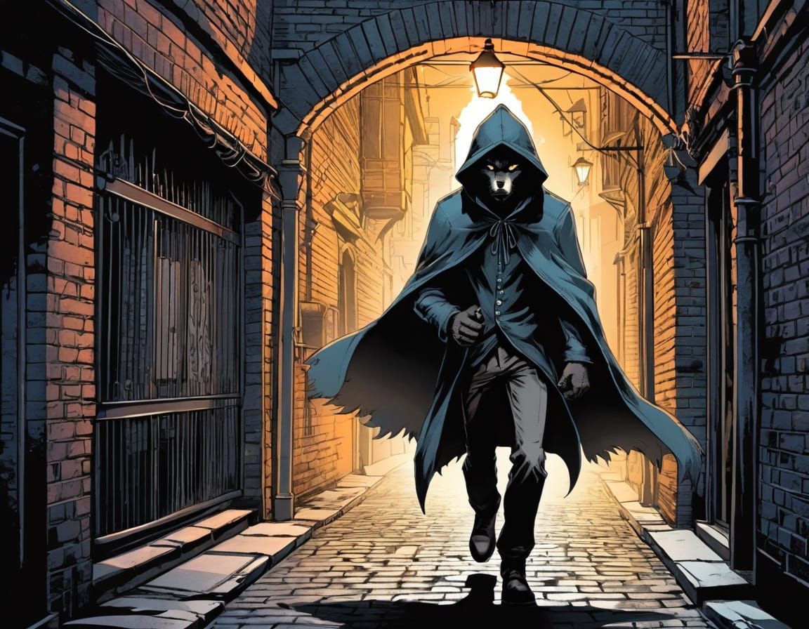 Victorian Werewolf Prowling Shadowy Back Alley