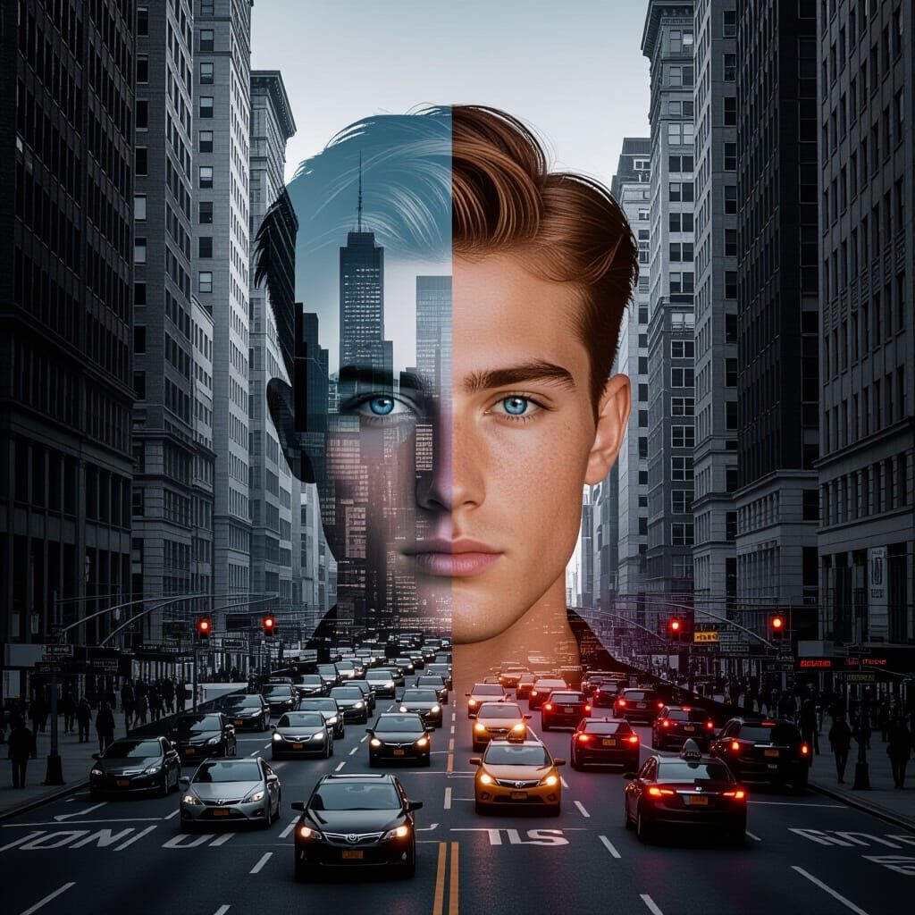 Double Exposure of Man and New York City