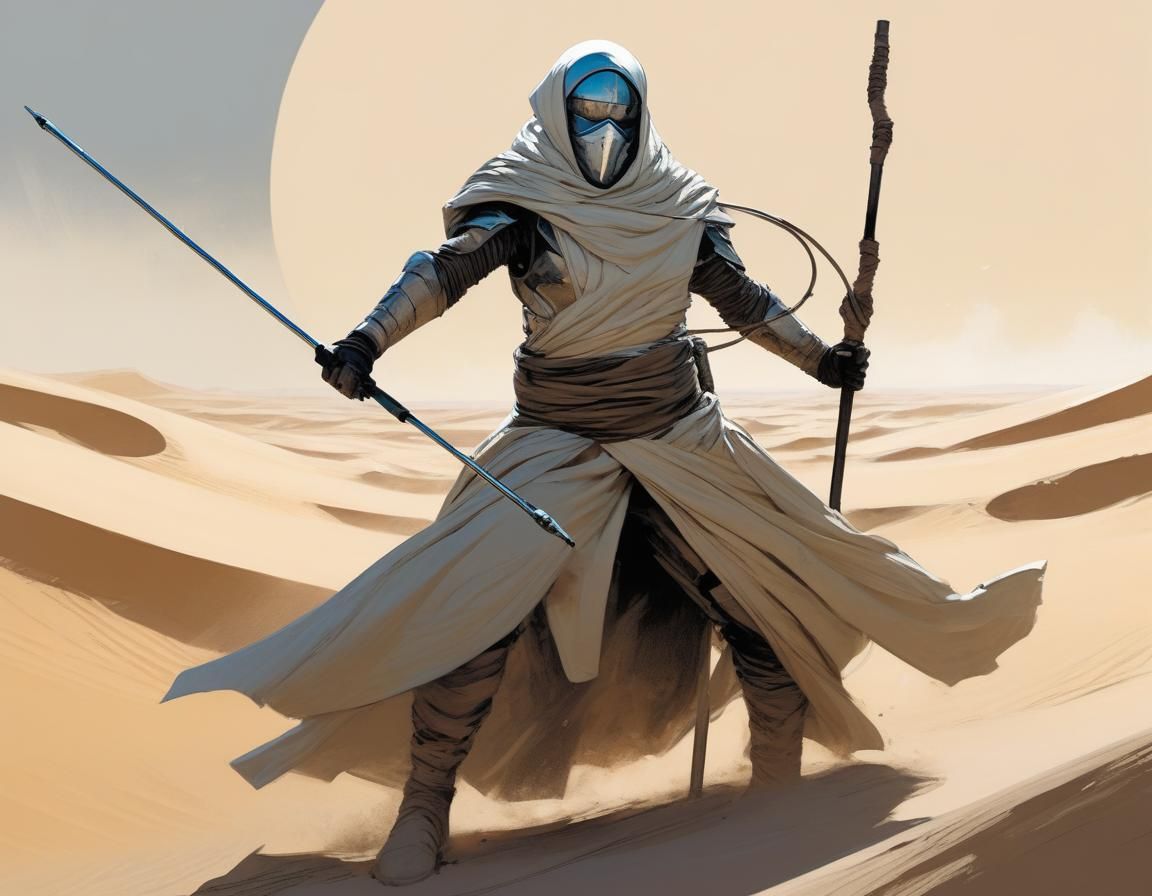 Fremen Fedaykin Fighter in Dynamic Comic Book Art