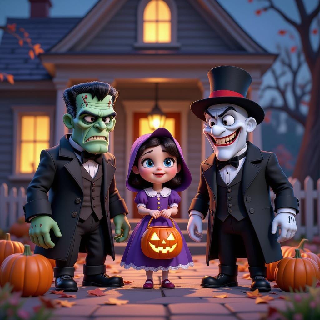 Monsters Trick-or-Treating in Pixar Style