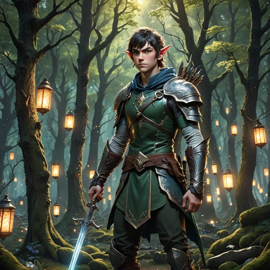 Heroic Elf in Mystical Forest: 3D Anime Art