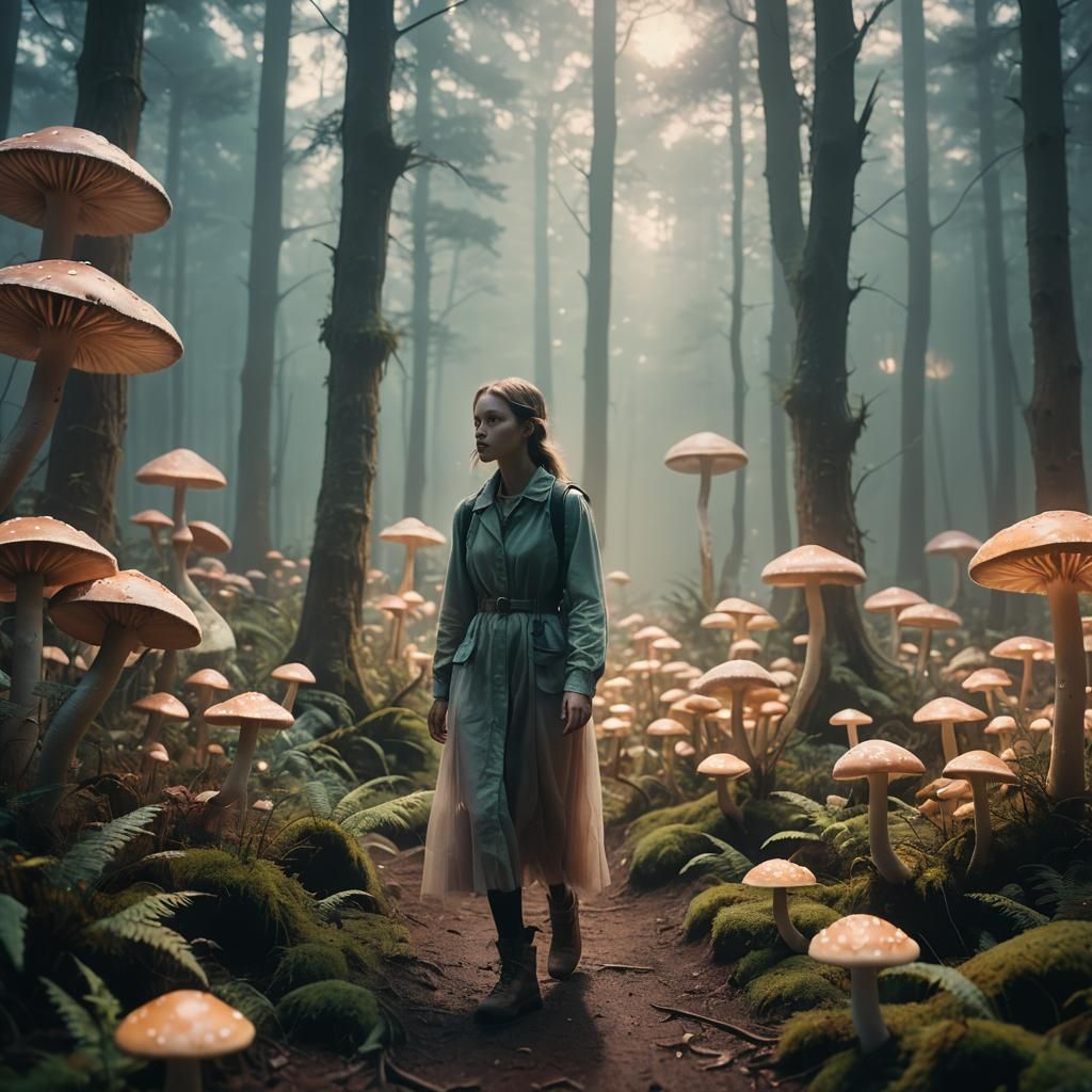 Ethereal Dreamworld: Woman in a Glowing Forest