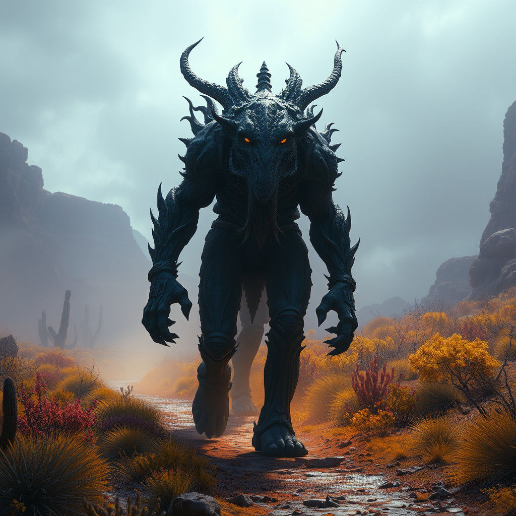 Skinwalker on Misty Trail in Art Nouveau Style