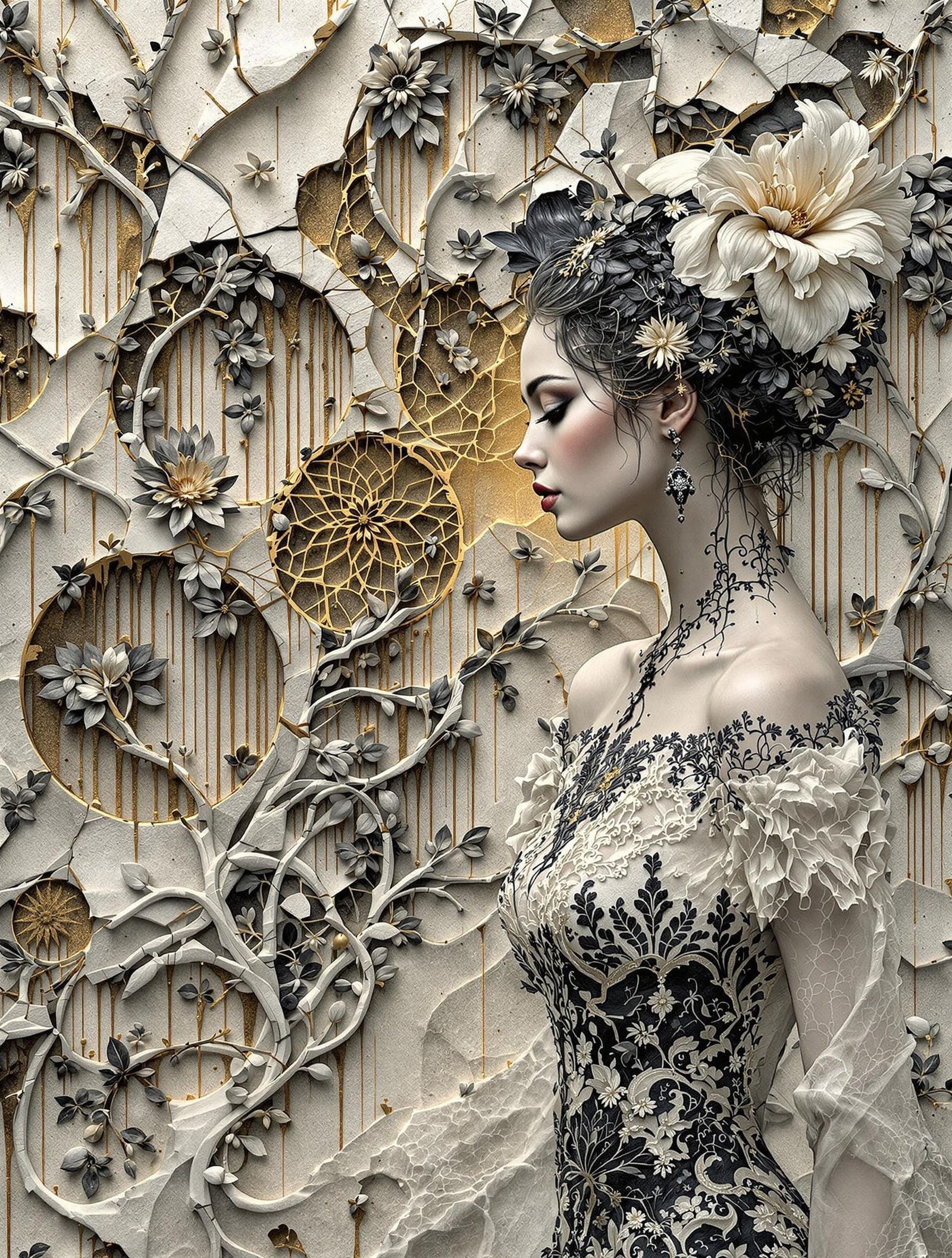 Astonishing Lunar Goddess Contemplates Ethereal Maze