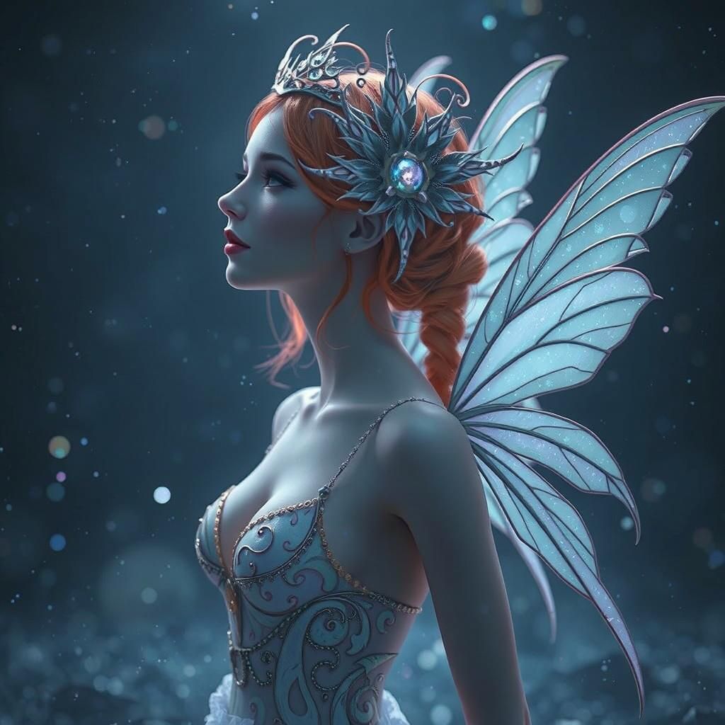 Red-Haired Fairies in Moonlit Attire, Digital Art