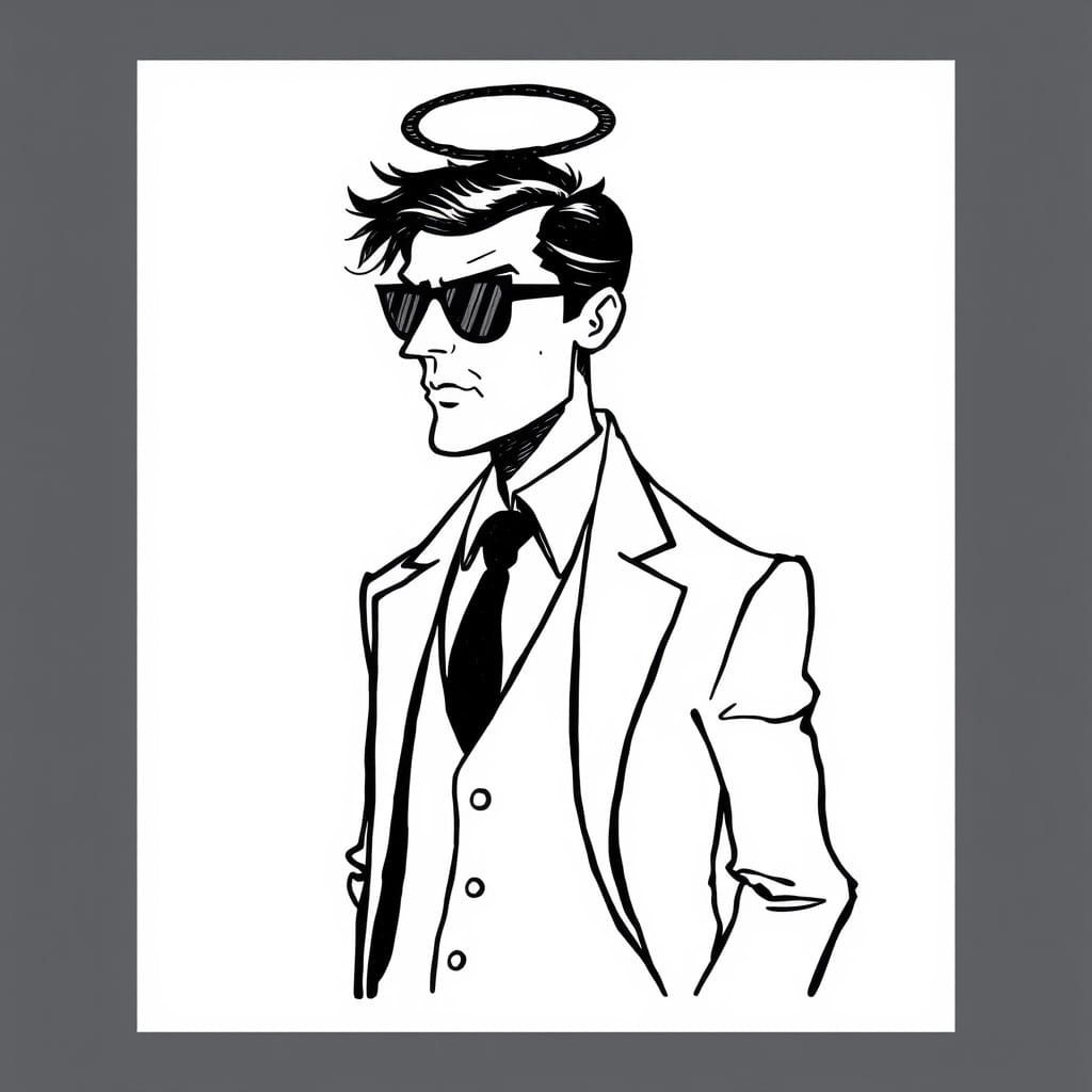 Sleek Detective with Halo in Film Noir Style