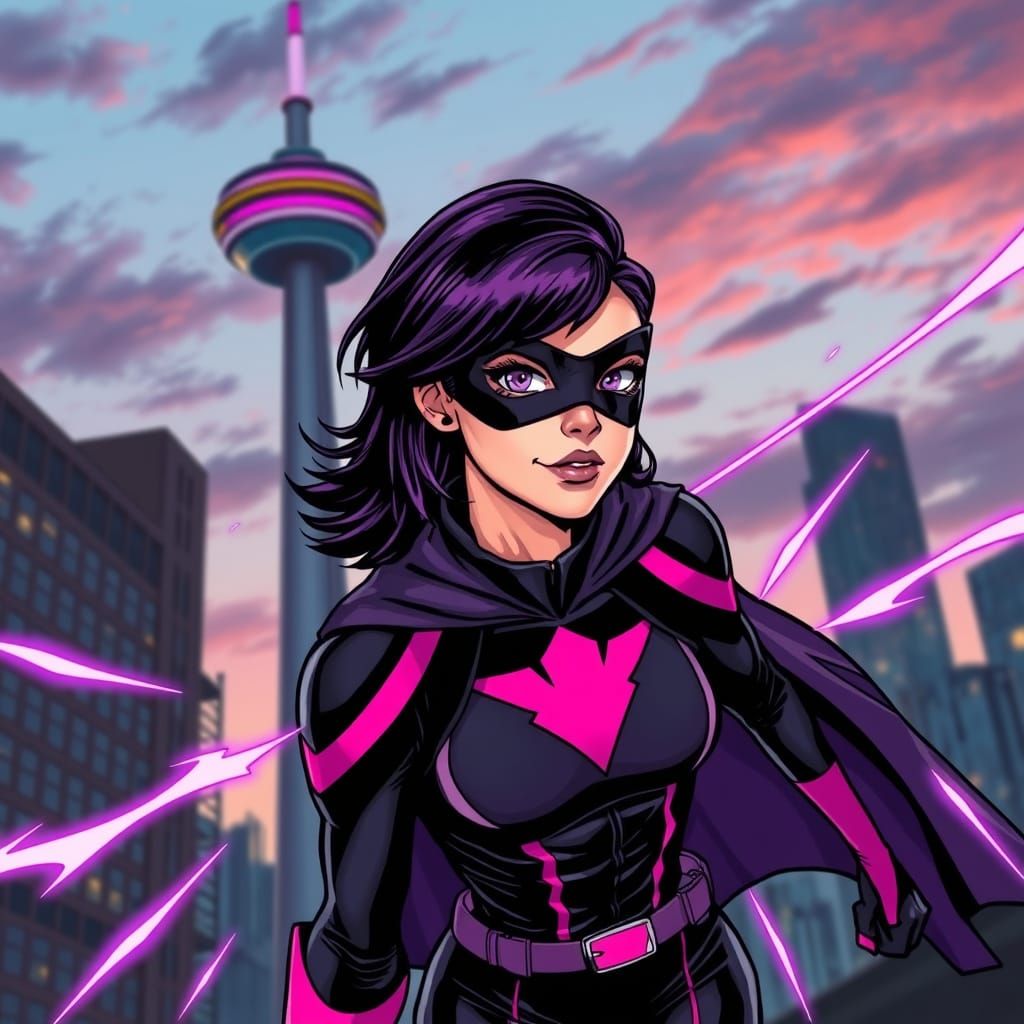 Superhero Teen Teleporting Near Calgary Tower in Comic Style