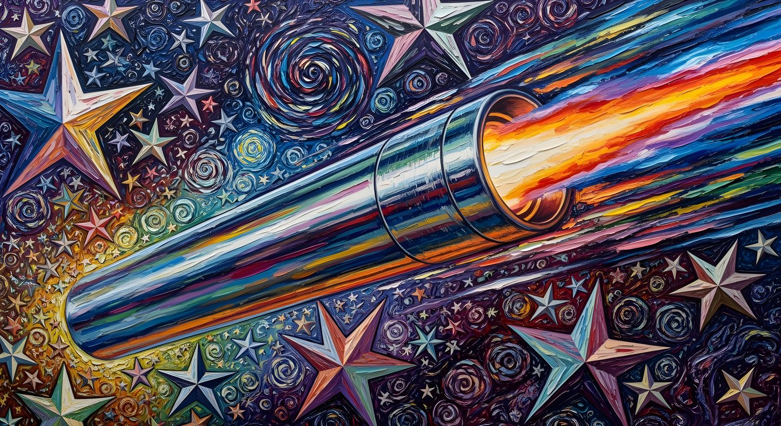 Dynamic Metallic Cylinder in Impasto Cosmos