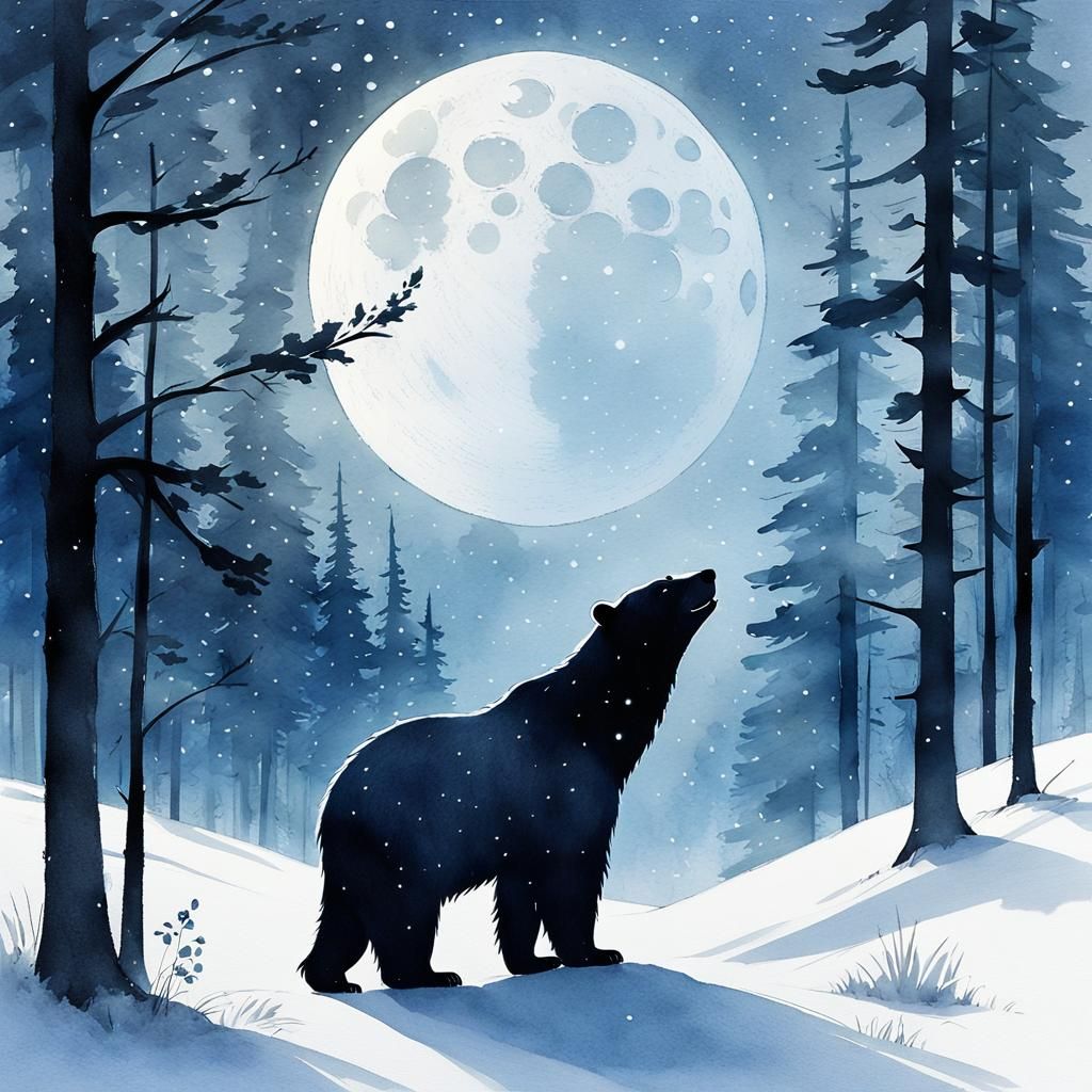 Polar Bear Silhouette in Misty Forest, Disney Style