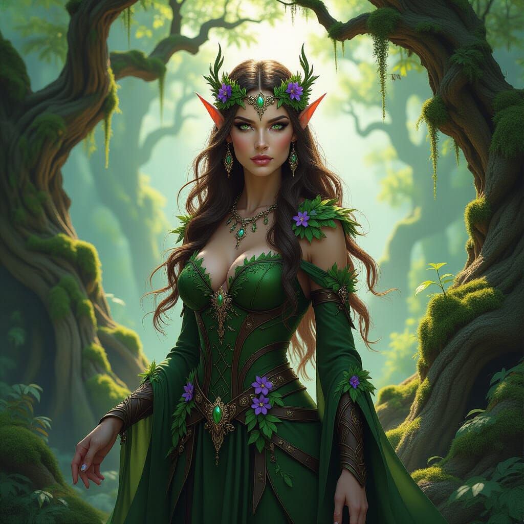 Wood Elf Queen of Wild Crag Forest in Fantasy Art Style