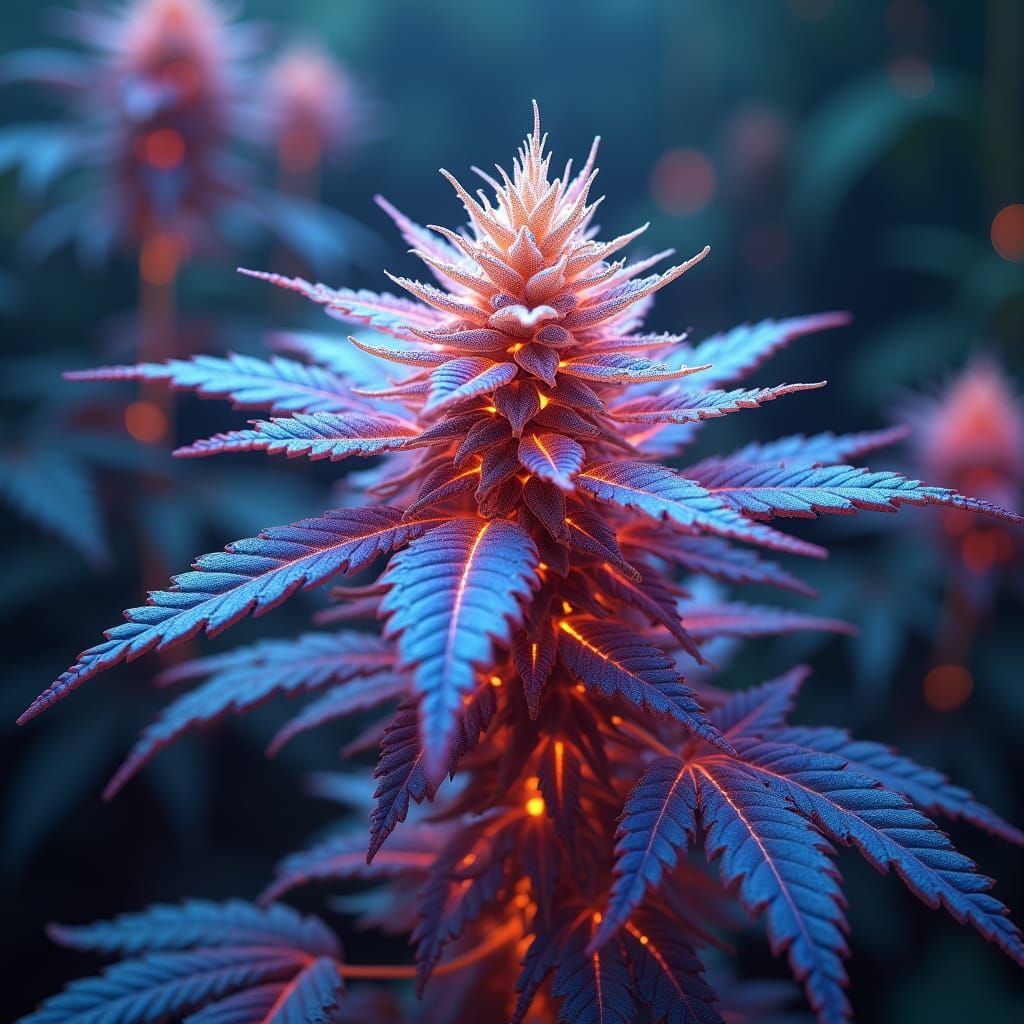 Mystical Iridescent Cannabis Plant in Dreamlike Realm