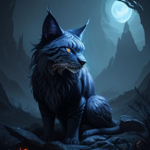 Mystical Black Lynx with Purple Eyes