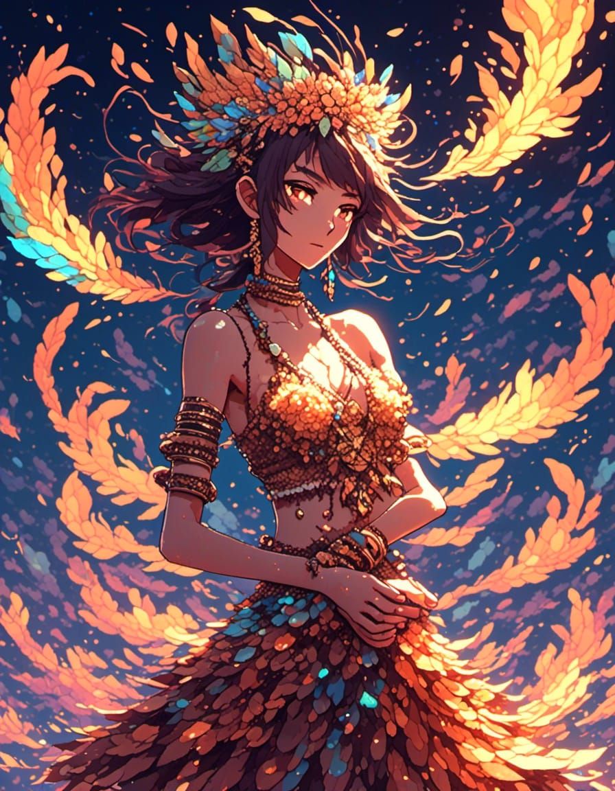 Tribal Island Fire Dancer in Anime Style
