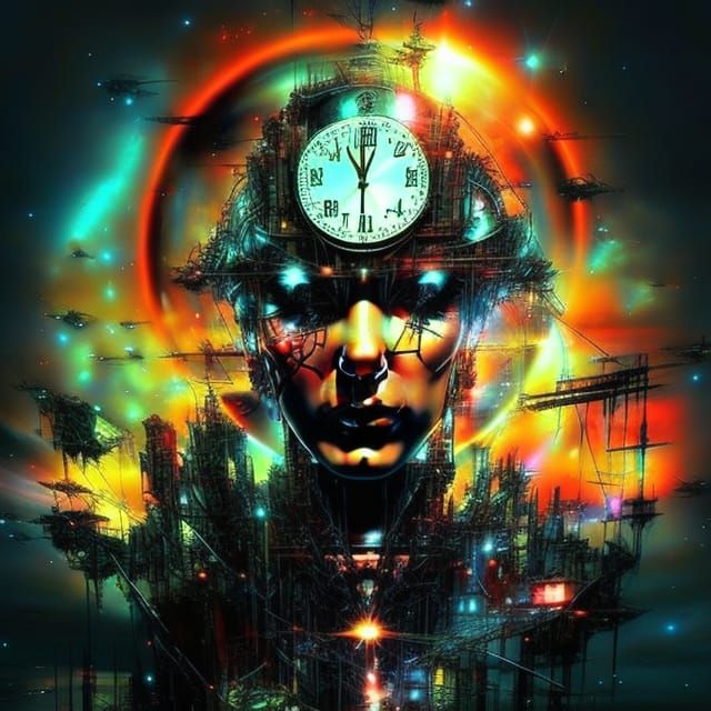 Surreal Sky Clocks in Digital Illustration Style