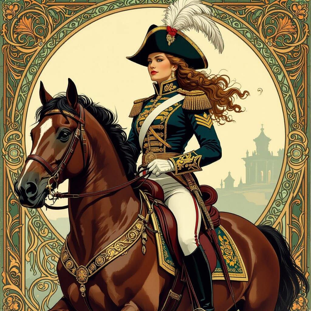 Female General in Hussar Uniform, Art Nouveau Style