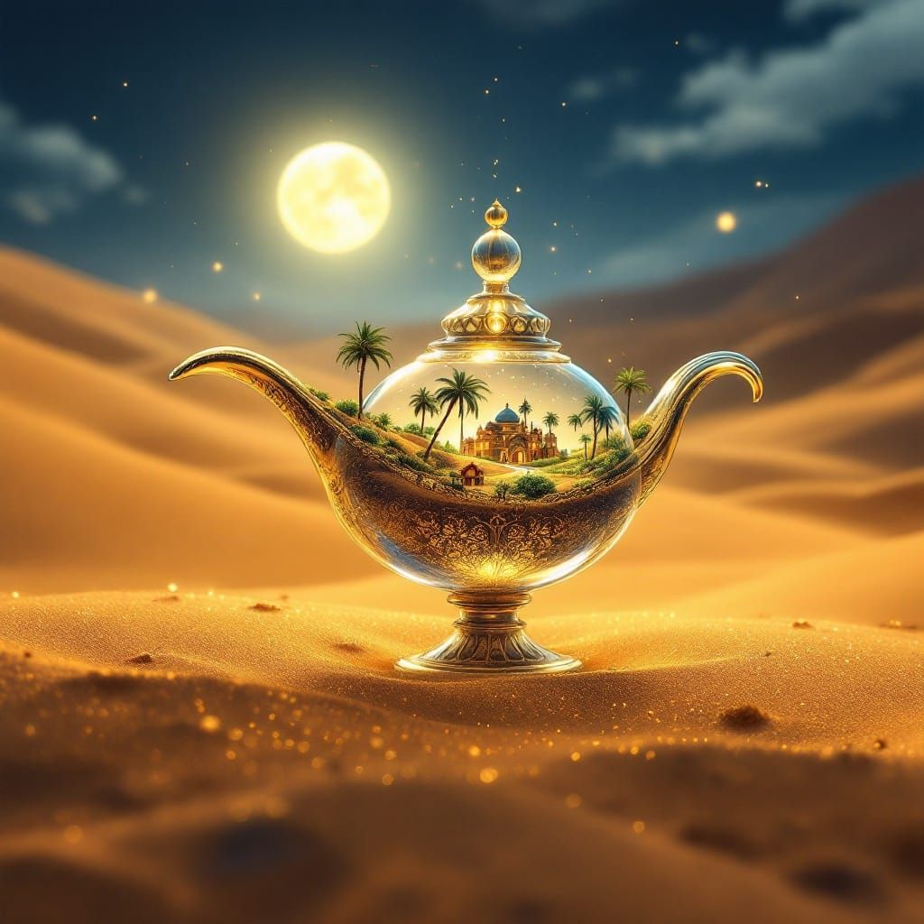 Whimsical Desert Lantern in Watercolor Style