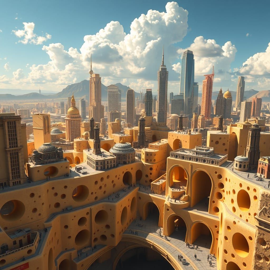 Swiss Cheese Cityscape in 3D Rendering