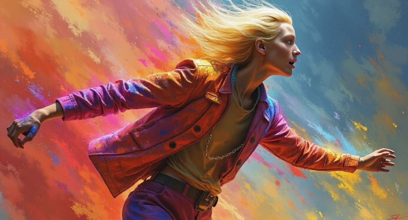 Powerful Blonde Woman in Dark Oil Paint Style