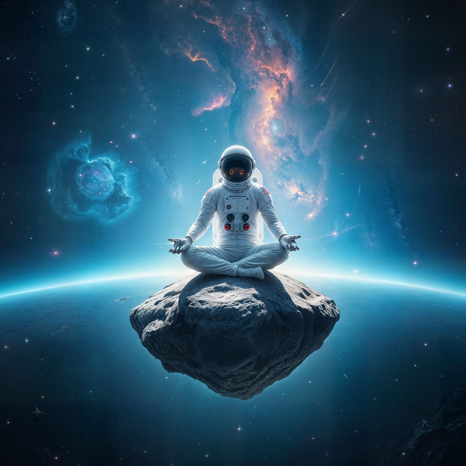 Astronaut Meditating in Deep Space: Cosmic Energy