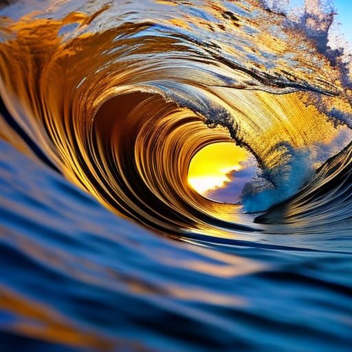 Hyperrealistic Sunset Inside Ocean Wave Barrel