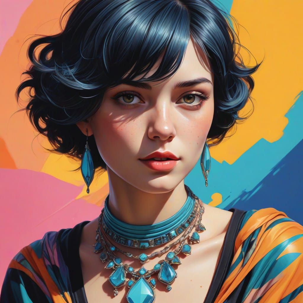 Glamorous Art Deco Woman in Vibrant Street Art