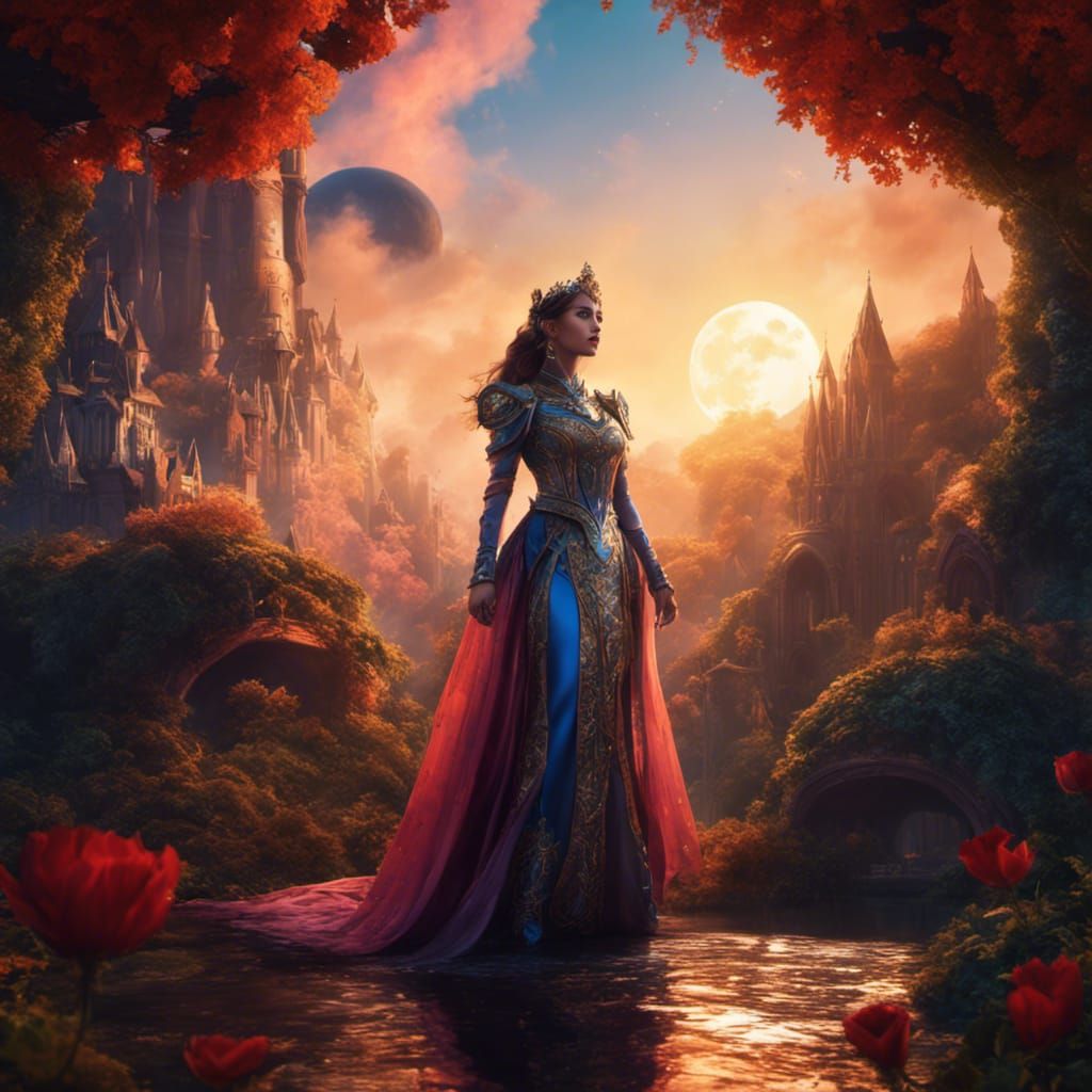 Fantastical Moon Princess: Detailed Matte Painting