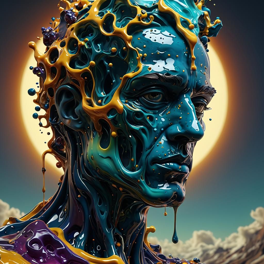 Melting Gemstone Sculpture in Surrealist Style