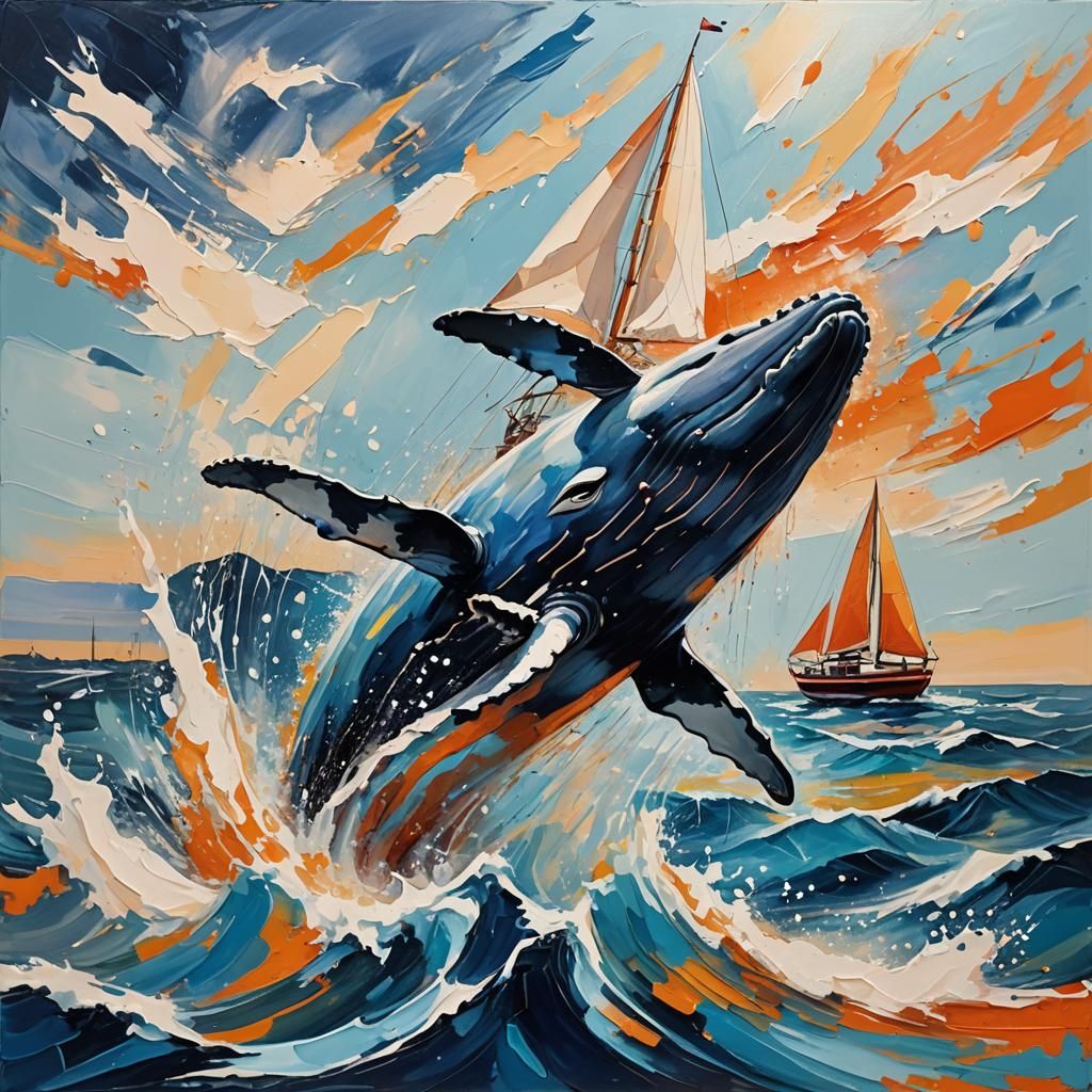 Whale's Joyful Leap: An Expressionist Seascape