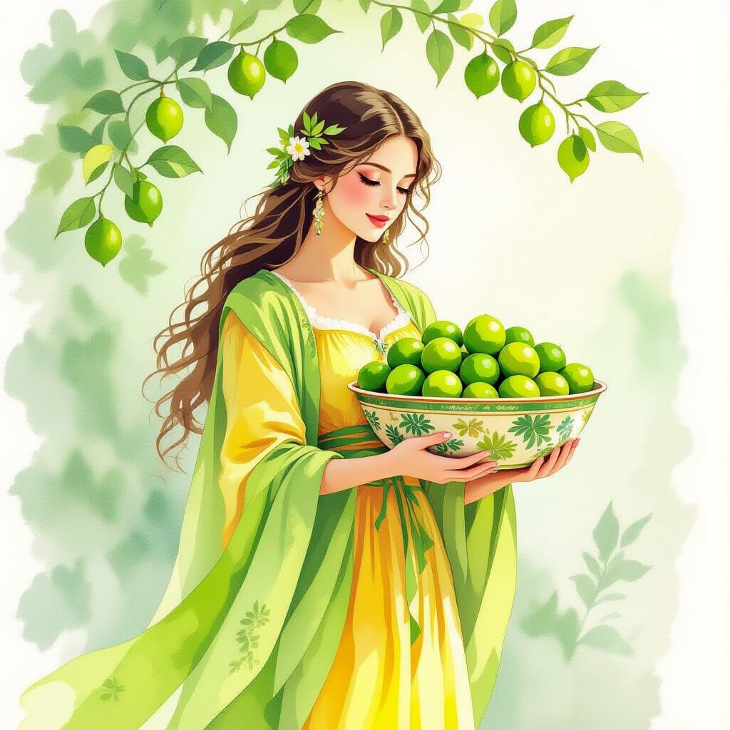 Lime Goddess in Watercolor Style