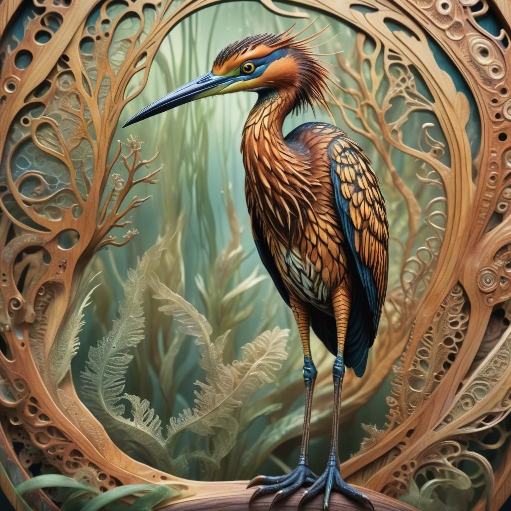 Wooden Alien Creature: Scientific Illustration Style