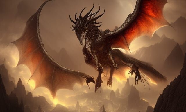 Dragon with Energy Eyes in Destroyed City