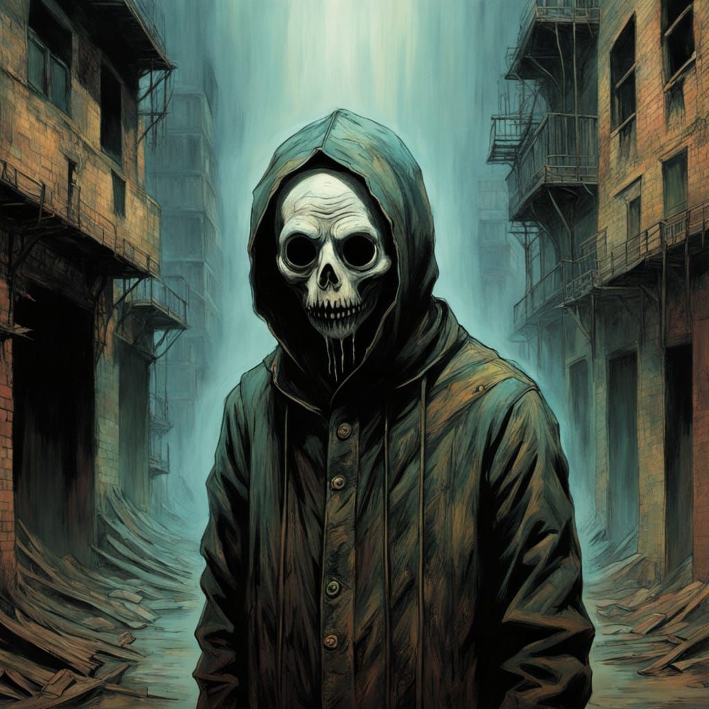 Eerie Ticci-Toby Figure in Abandoned Alleyway