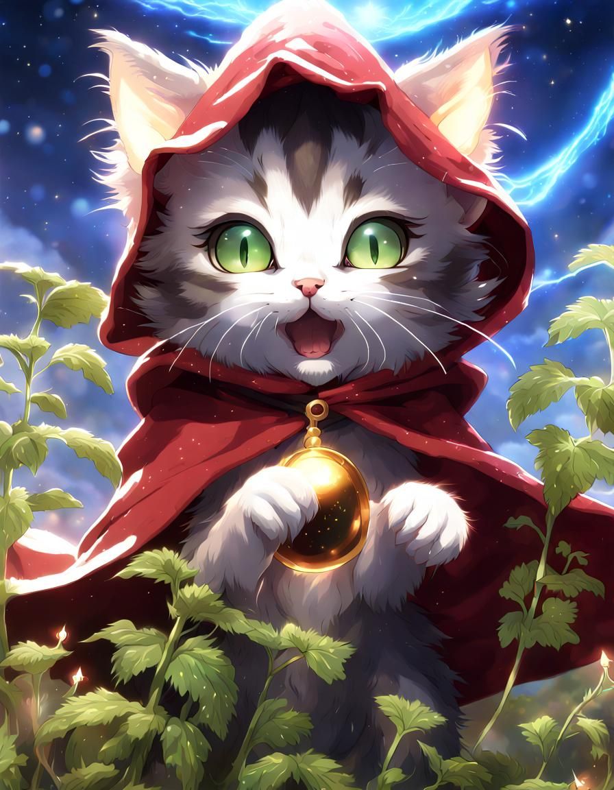 Kitten Wizard in Catnip Garden: Anime Style