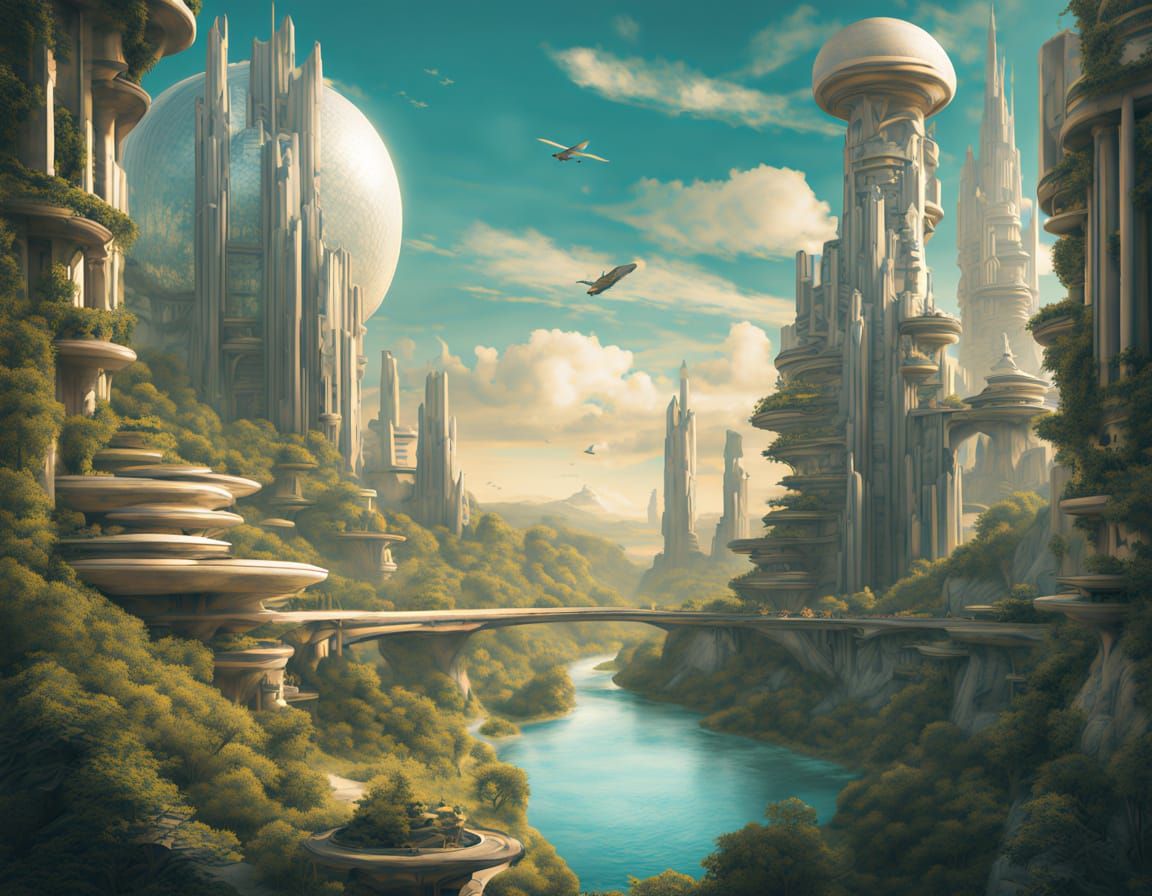 Sci-Fi Fairy City with Teal River