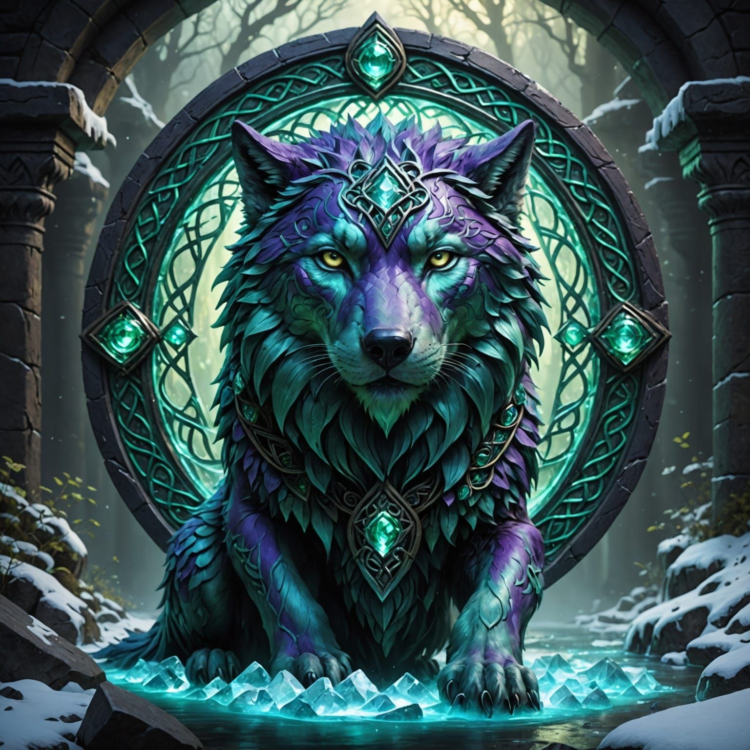 Dark Fantasy Wolf in Celtic Ambiance, Masterpiece Concept Ar...