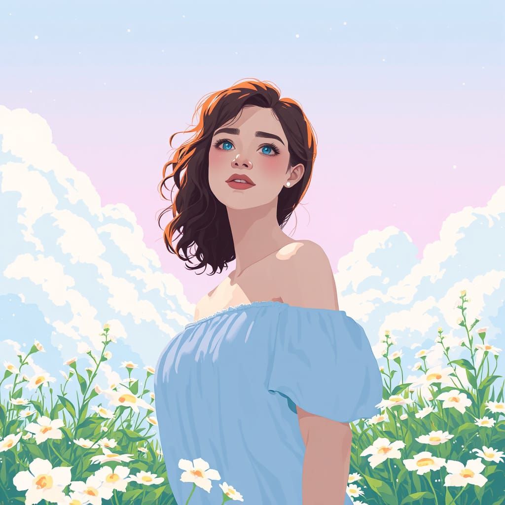 Pixel Art Heaven Garden with Serene Woman