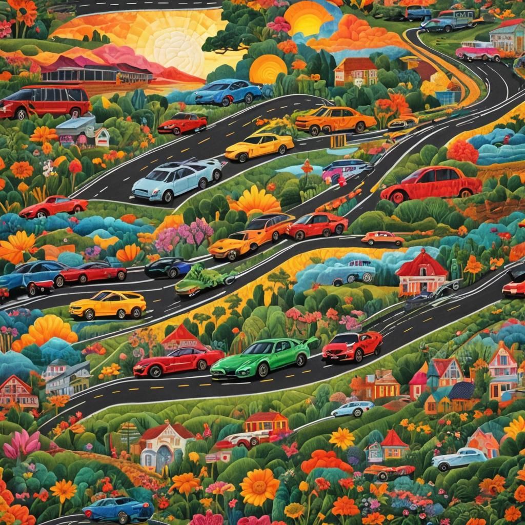 Cars Racing at Sunrise in Double Exposure