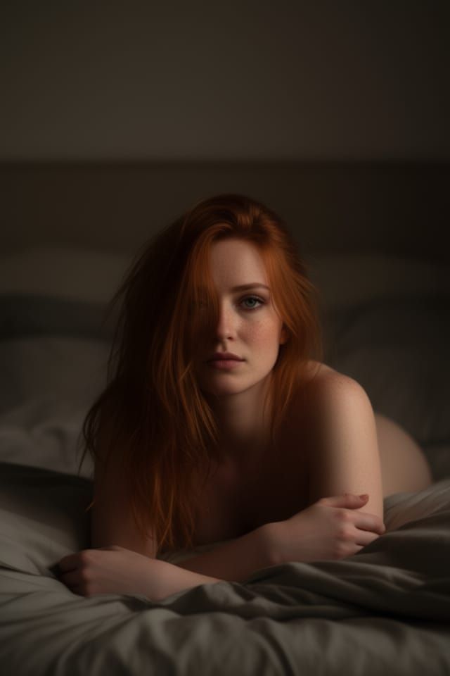 Intimate Bedroom Portrait of Woman with Red Hair