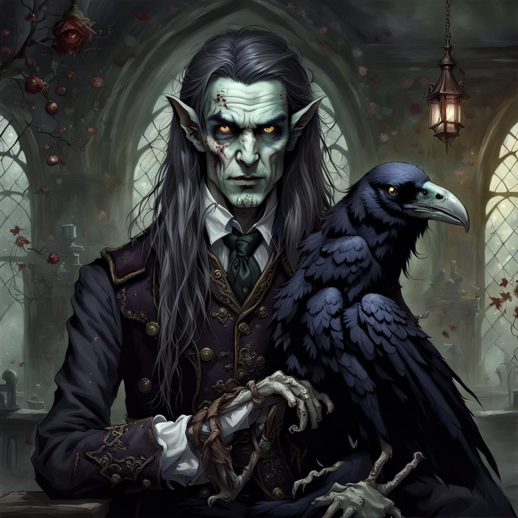 Victorian Elf Zombie with Raven