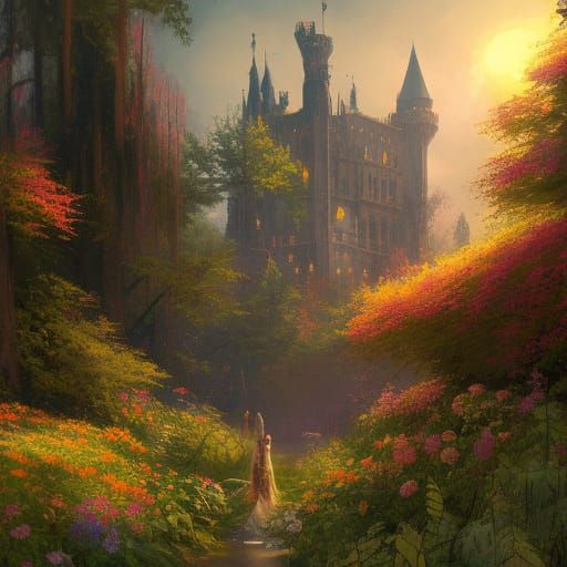 Victorian Castle in Sunlight, a Fantasy Art Masterpiece
